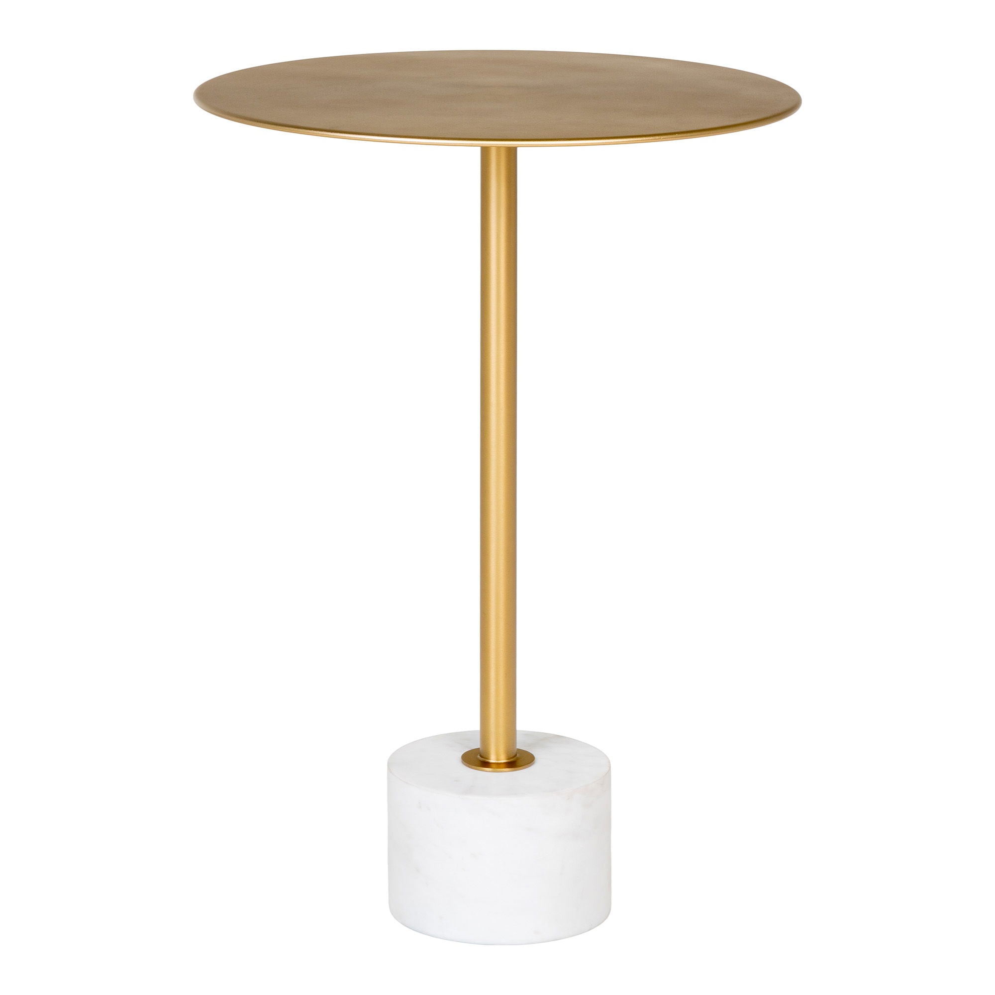 House Nordic - Lecco bijzettafel - bijzettafel met rond messingblad Ø41 x H58 cm en stevige witte marmeren voet